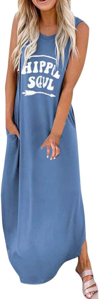 Loose Women's Dress Hippie Soul Print Length Dresses O-Neck Sleeveless Skirt Ladies Gown Long Maxi Dress Sundress