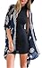 Women's Floral Printed Kimono Cardigan Cotton Long Blouse Loose Tops Outwear (Medium, Deep Blue)