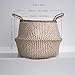 dufmod Large Natural and Plush Woven Seagrass Tote Belly Basket for Storage, Laundry, Picnic, Plant Pot Cover, and Beach Bag (Plush Zigzag Chevron Seagrass White, Large)