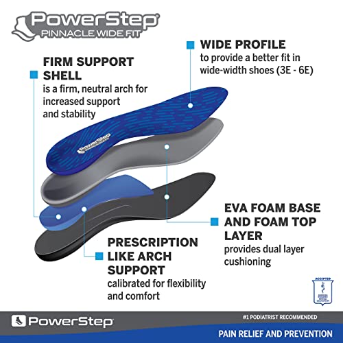 PowerStep Insoles, Pinnacle Wide, Wide Feet Arch Support Insole, Extra
