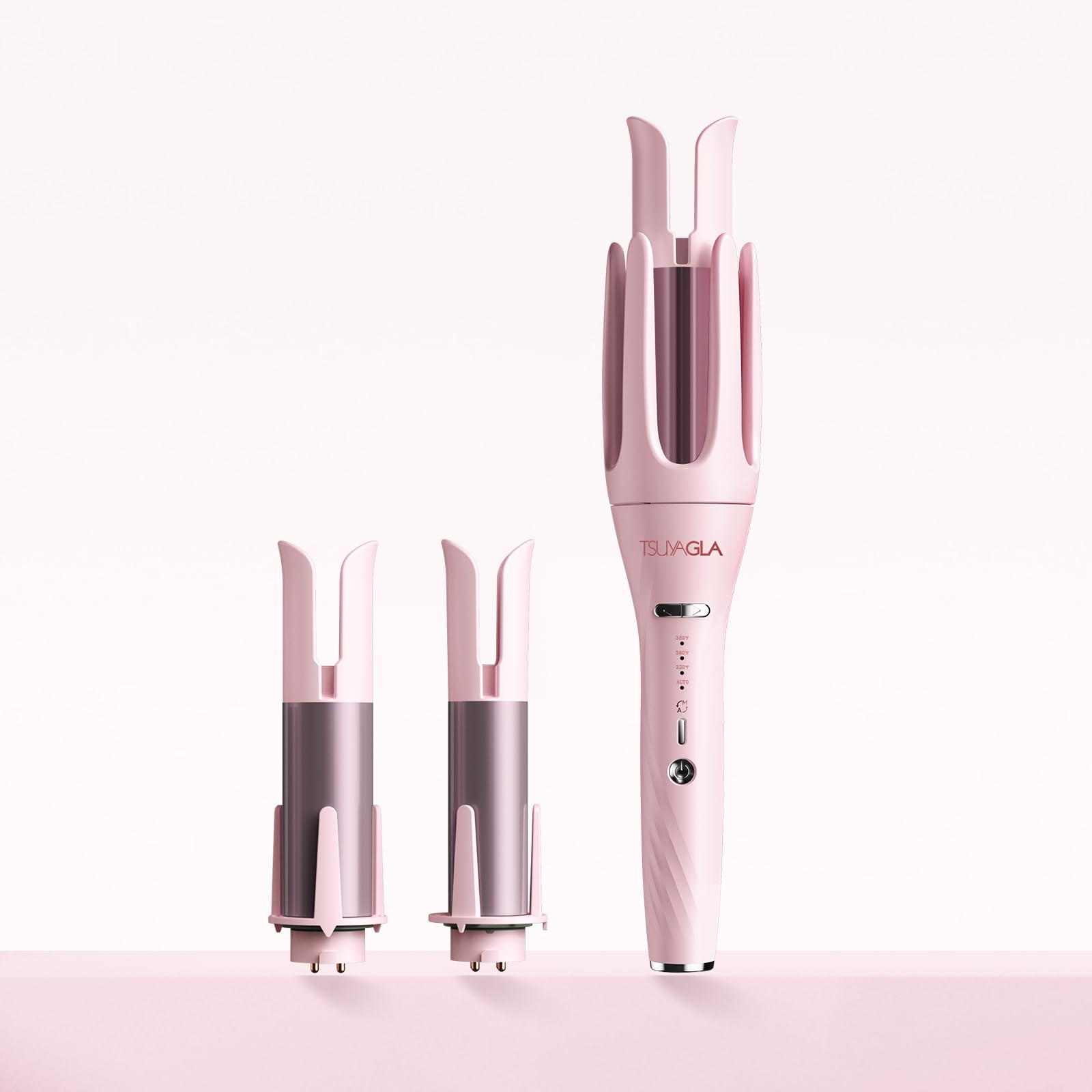 Photo 1 of 3 in 1 Automatic Curling Iron, Hair Curlers with 3 Curling Barrels (1" - 1.25" - 1.5"), Rotating Curling Iron with 3 Temp, 2-Way Rotation, 10S Fast Heating, Anti-Scald, Dual Voltage, Pink
