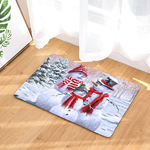 Christmas Happy Snowman Family Home Doormat Non Slip Indoor/Outdoor/Front Door/Bathroom Entrance Mats Rugs Carpet, 18x30 Inch
