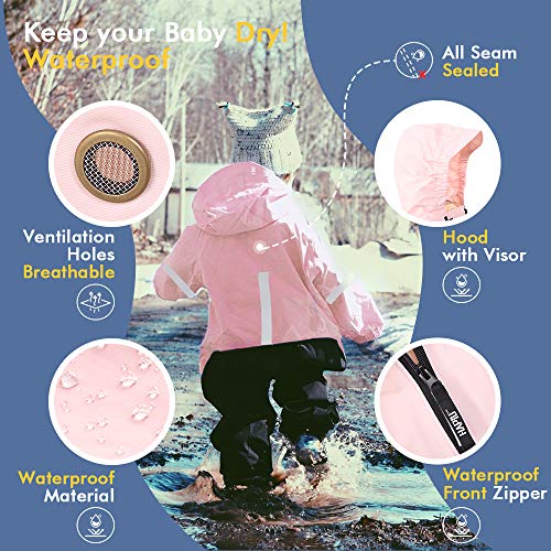 HAPIU Kids Toddler Rain Suit Muddy Buddy Waterproof Coverall,Pink,5T,Upgraded