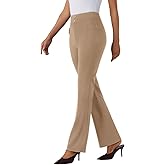 JEKAOYI Womens High Waist Bootcut Dress Work Pants Zip-up Flap Pockets Casual Business Trousers Stretchy Office Slacks Coffee