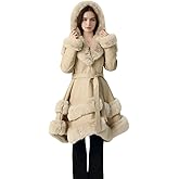 Y11ermaa Womens Hooded Warm Winter Coat Faux Leather Bubble Long Jacket Overcoat Cold-resistant Fur Lined Warm Coats