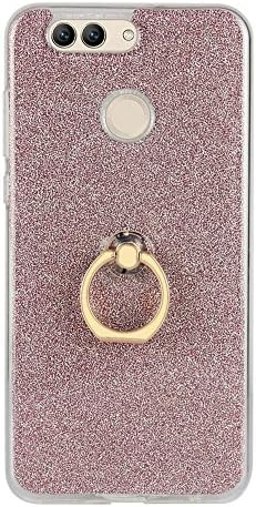 Huawei Nova 2 Plus Case, HENGHUA Soft TPU Ring Holder Kickstand Stand Function Glitter Light Thin Fashion Anti-slip Shockproof Smartphone Case for Huawei Nova 2 Plus 5.5" (Pink)