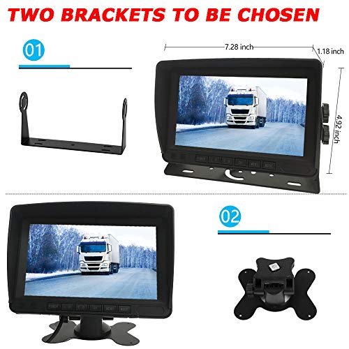 12V-24V Vehicle Rear View Camera System 7" TFT LCD HD Monitor with Sun Visor + 4Pin Waterproof Reversing 18LED Night Vision Backup Camera for RV/Bus/Trailer/Truck