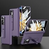 HUOLUNGJIN for Honor Magic V2 Magnetic Hinge Case with Built-in Screen Protector &amp; Kickstand, Ultra Slim Design, Premium Plating Finish, 360&deg; Protection Cover for Magic V2 (Purple)