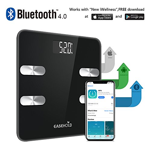 Easehold Bluetooth Body Fat Scale, Accurate Digital Smart Bathroom Weight Scales with iOS and Android APP for Body Weight, BMI, Fat, Water Muscle, Easy to Read,396 lbs