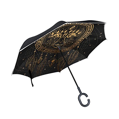 All agree Ethnic Sun Face In Golden Dreamcatcher Inverted Umbrella Double Layer Windproof UV Protection Compact Car Reverse Umbrella
