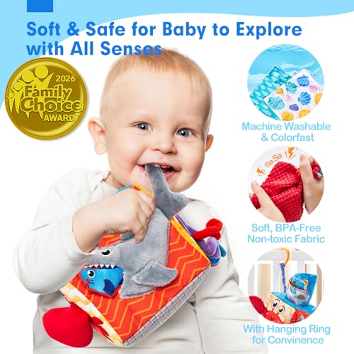 hahaland Baby Toys 3-6 Months Montessori Tissue Box for Babies, Sensory Toy Interactive Tissue Box and Mirror, Newborn Boy Gift