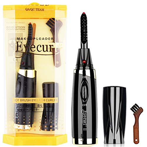 Heated Eyelash Curler with Comb, Mini Portable Electric Eyelash Curler Long Lasting Curled, Automatic Hot Eyelash Curler Eyelash Brush with LED Light, Eyelash Curling Eye Makeup Tools (Black)