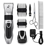 Dog Grooming Clippers - Cordless Quiet Pet Hair Clippers Trimmer Rechargeable with Stainless Steel Blades Dog Comb Shears Best Professional Hair Clipper Set for Dogs Cats Pets Long Short Hair ¡­