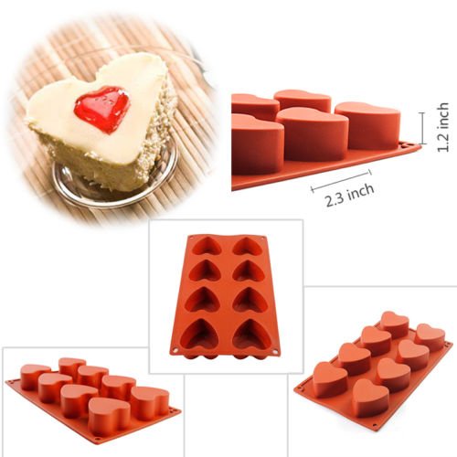 2win2buy 8-Cavity Heart-Shape Non Stick Silicone Cake Pan Cupcake