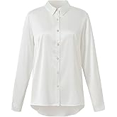 Aiscan Women's Satin Silk Button Down Shirts Long Sleeve Casual Office Work Blouse Shirts