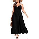 Lwcbcby Plus Size Dress Sleeveless for Women Maxi V Neck Casual Boho Spaghetti Strap Long Dresses Pocket Summer XL-4XL