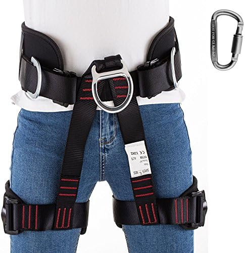Climbing Harness,Half Body Harness Safe Seat Belt For Rock Climbing/Mountaineering/Fire Rescue/Working on the Higher Level/Rappelling Equip-with FREE Locking Carabiner (Black)