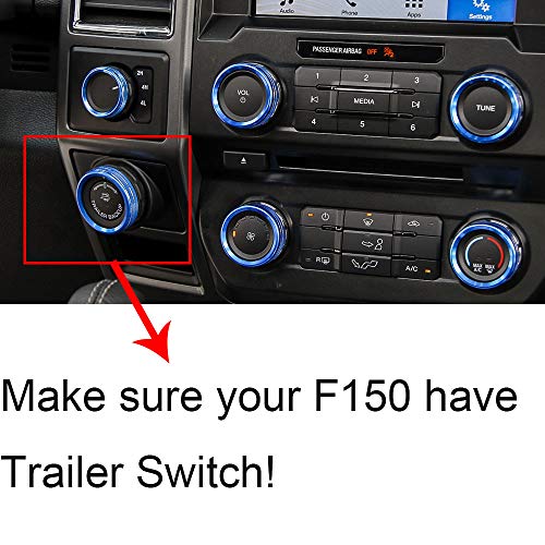 JOIN-WIT 6pcs Inner Air Conditioner & Audio & Trailer & 4WD Switch Knob Ring Button Cover Trim for Ford F150 XLT 2016 2017 (Blue) - Thumbnail 5