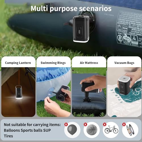 Portable Air Mattress Pump, Kequsprk Electric Air Pump for Inflatables, 2400mAh Rechargeable Quick-Fill Inflator Deflator Mini Vacuum Pumps for Inflatables, Raft Boat, Pool