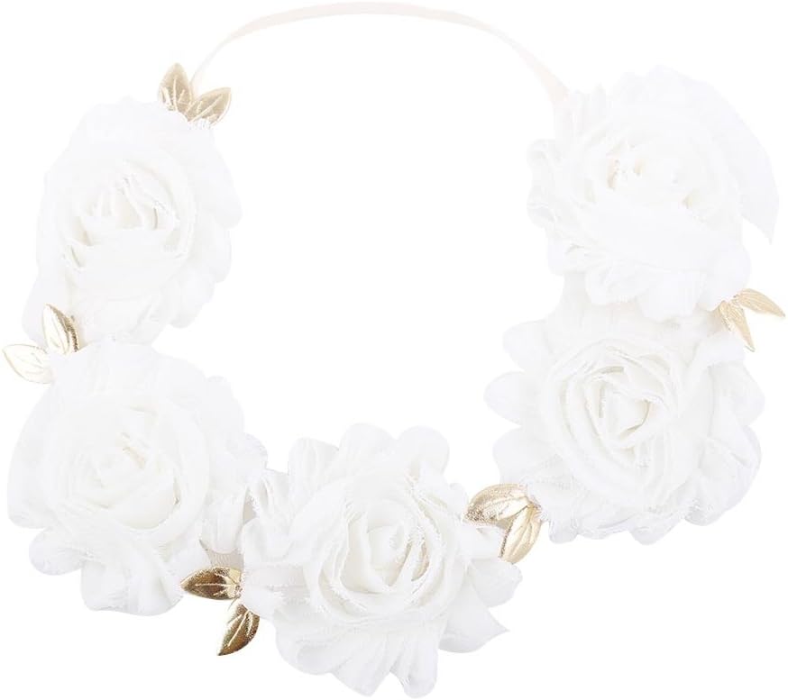 BIZAR Baby Girls Rose Flowers Gold Leaf Headband Princess Crown Hairband Headpiece