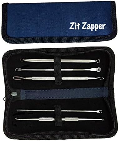Zit Zapper Blackhead Remover Kit for All Acne Whitehead Pimple and Blemish Problems with 5 Essential Comedone Stainless Steel Tools in A Convenient Navy Blue Zippered Case