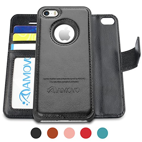 Amovo iPhone SE Case, iPhone SE Wallet Case [Detachable Wallet Folio