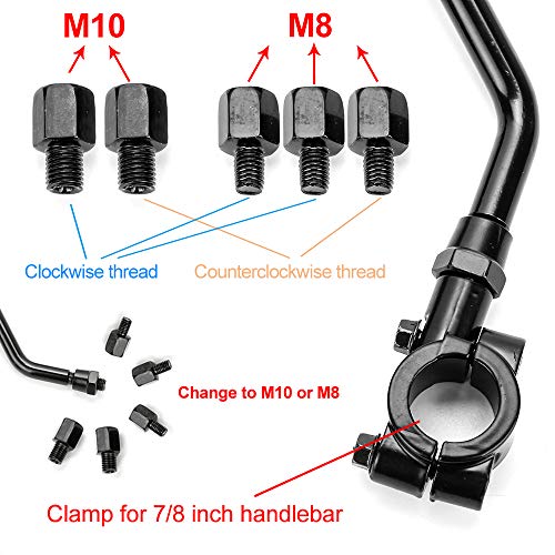Universal Motorcycle Mirrors ATV Rear View Side Mirrors for 7/8" Handlebar with 10mm/8mm Clockwise & Counterclockwise Threaded Mounting Bolt
