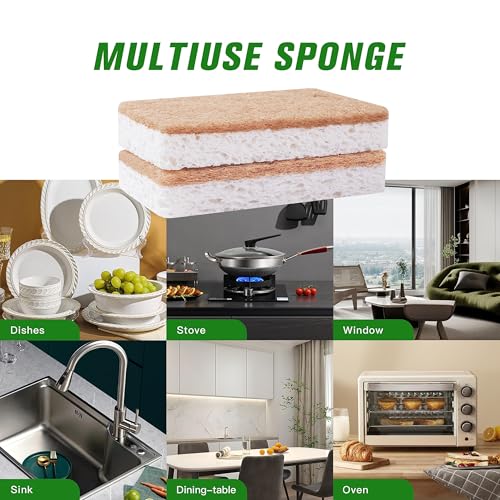 12 Pack Eco-Friendly Coconut Fiber Kitchen Sponges - Biodegradable, Durable, and Soap-Saving for Pots, Pans, Countertops, Bathtubs, and Tiles, Sponge Dish (Square)