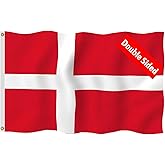 Denmark Flag 3Ply 220D Nylon Boat Flags 12X18inch, Double Sided Danish National Flag,Dane National Banner with Brass Grommets and Stronger Header. (Denmark)