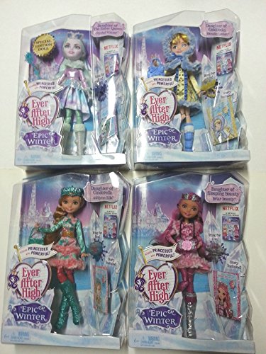 FashionEver After High Epic Winter, Snow Queen Crystal Winter, Goldielocks Blondie, Cinderella Ashlynn ella, Sleeping Beauty Briar 4 Dolls