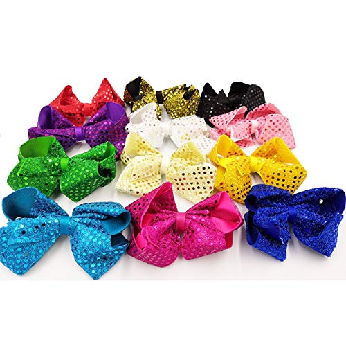 12PCS 6Inch Hair Bows Alligator Hair Clips Large Big Glitter Sparkly Sequin Grosgrain Ribbon Hair Bows Clips for Baby Girls Toddlers Kids Children
