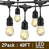 Svater 2 Pack S14 LED String Lights 49Ft Waterproof IP65 Commercial Grade Outdoor String Light UL Listed 15 Hanging Sockets 2W LED Bulbs E26 Base Warm White 2700K for Party Patio Backyard Porch