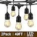 Svater 2 Pack S14 LED String Lights 49Ft Waterproof IP65 Commercial Grade Outdoor String Light UL Listed 15 Hanging Sockets 2W LED Bulbs E26 Base Warm White 2700K for Party Patio Backyard Porch