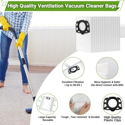 Rebirthcare Vacuum Cleaner Bags for Karcher 2.863-006.0 Fleece Filter Bags 487 Replacement Bags WD4 WD5 WD6 WD5P WD6P Premium MV4 MV5 MV6 Bags Filter Bags Wet & Dry Vacuum Cleaner Bags Bags