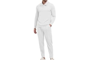 KUYIGO Men's 2 Piece Outfits Long Sleeve Button Collar Sweatshirt Tracksuit Set Casual Long Leg Activewear Suit with Pocket