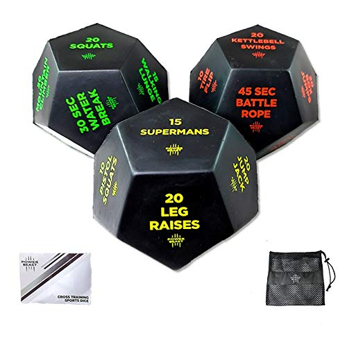 POWER BEAST CrossFit Dice | 3 Dice + Bag + Instructions, Size 10cm x 10cm, Unisex Adults