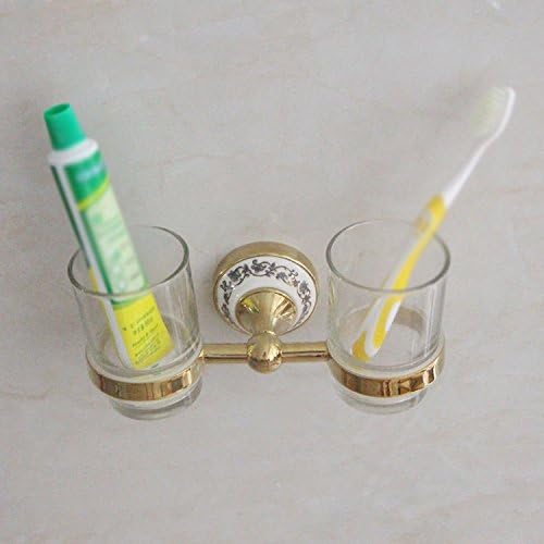DHWM-European style antique blue and white porcelain, gold double cup holder, bathroom rinse cup rack, double cup holder, toothbrush cup holder