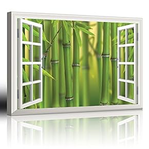 Modern White Window Looking Out Into a Bamboo Forest II - Canvas Art Home Art - 24x36 inches