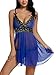 Avidlove Women V Neck Babydoll Strap Lingerie Lace Chemise Teddy Outfits (XL, Blue)
