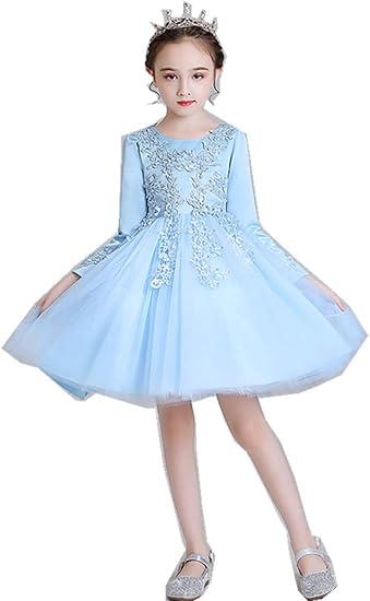 Amazon Omzin ドレス 子供 キッズ 発表会 結婚式 演奏会 七五三 ワンピース フォーマル 女の子 ジュニア 花柄 かわいい 蝶結び 110 1 130 140 150 160 ブルー 130 フォーマル 通販