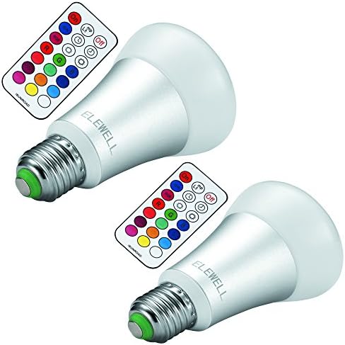 Elewell 10W E26 RGBW LED Remote Light Bulbs with Timing Setting Dimmable Color Changing BulbS 2 in 1 PACK