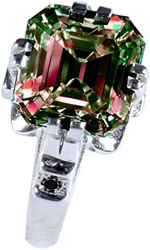 RINGJEWEL 6.25 ct VS1 Emerald Moissanite Solitaire Engagement Silver Plated Ring Brown Green Color Size 7