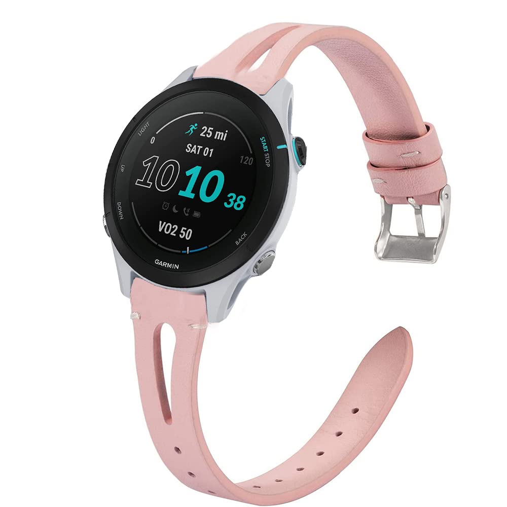 Compatible for Garmin Forerunner 255S Band, onetuo Slim Vintage Leather Strap Replacement for Women, Man, Wristband Accessories Compatible for 255 46mm/255S 41mm (41mm case Forerunner 255S, Pink)
