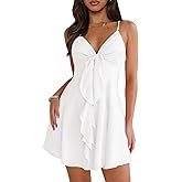 MIYIEONZ Women Sleeveless Sexy V Neck Summer Dress for Women Casual Flowy Beach Club Party Spaghetti Strap Mini Sundress