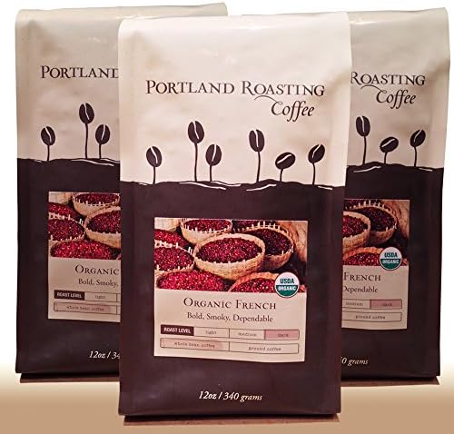 Organic Coffee Beans by Portland Roasting Company, French Roast Blend, USDA Certified Organic, Carbon Neutral and Award Winning Roasters, 3 12oz. Bags Whole Coffee Beans