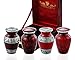 SOULURNS Small Keepsake Urns for Human Ashes – Set of 4 Elegant Ruby Red Mini Urns for Ashes with Silver Engraved Bands & Velvet Box – Memorial Cremation Urns for Adults, Men & Women