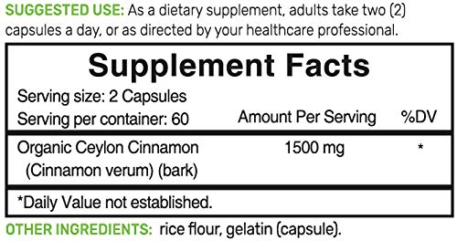 Deal Supplement Organic Ceylon Cinnamon, 1500mg per Serving, 120 Capsules, Best Blood Sugar Supports Supplements, Non-GMO, Made in USA - Thumbnail 4