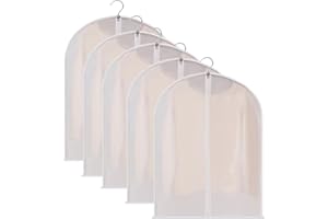 5-Pack Dust-Proof Hanging Garment Bags - PEVA Breathable Clothing Protectors with Full Zipper, Clear Storage Covers for Wardr
