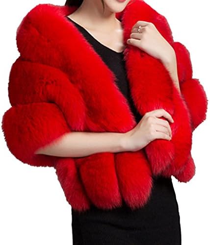 Helan Women's Faux Fur Warm Luxury Cape Coat Cloak Shawl Fur Wrap Bridal Stoles Wedding Fur Collar Shawl