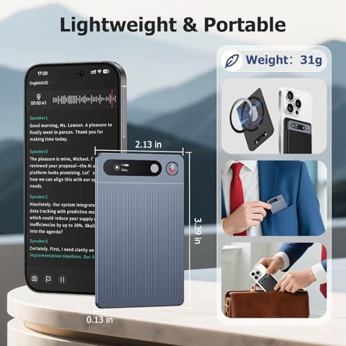 AI Voice Recorder, Note Voice Recorder with AI Transcribe and Summarize, 64GB Portable Digital Recorder Supports 134 Languages Voice to Text with App Control, Recording Device for Lectures Meetings